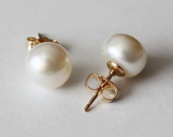SINGLE ROUND OR BUTTON PEARL STUD EARRING 14K GOLD 