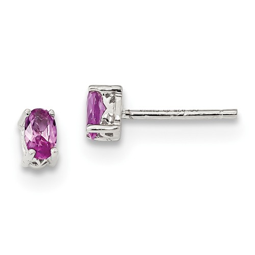 Sterling Silver 5x3mm Oval Simulated Pink Simulated Sapphire Post Earrings 